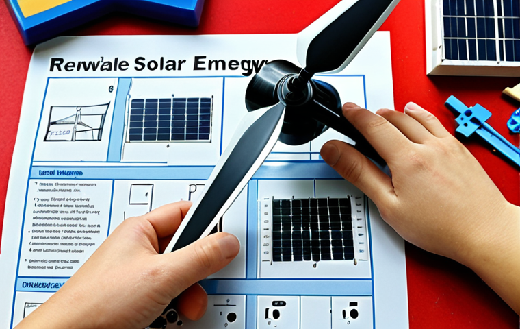 ** Students collaborating on building a miniature renewable energy system (solar panels & wind turbine). Focus on hands-on activity, teamwork, and engagement. Realistic style.

**
